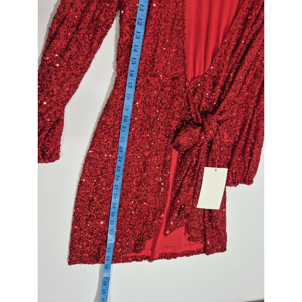 Never Fully Dressed Women's Dress Size 2 Red Sequin Mini Wrap Dress (06) - Picture 4 of 12